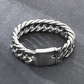 Poliertes silbernes Titanstahl-Panzerarmband mit 18mm breiter Gliederkette und Verschluss - Poliertes Silber Stil (KB39766-D)