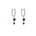 S925 sterling silver drop earrings with round green gemstones and zircon accents - 925 Silver / Silver/Green
