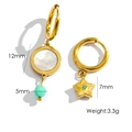 Pendientes asimétricos bañados en oro de 14K con disco blanco, cuenta verde y estrella - Pendientes Asimétricos de Estrella y Nácar (YTE2405091-3)