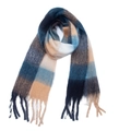 Detail of multi-color plaid scarf with long tassels in navy, beige and brown tones - Blue Yellow Plaid (06#)