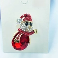 Christmas snowman brooch with red crystal and sparkling rhinestones in gold finish - Long Snowman Chain Earring