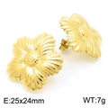 Golden flower stud earrings with shell petals and 25x24mm metallic floral design - 3D Petal Gold (KE115771-SP)