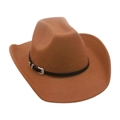 Chapeau de cowboy en feutre camel avec lanière en cuir noir et boucle en métal argenté - Kaki (Ceinture en cuir et boucle argentée)
