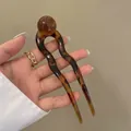 Tortoiseshell U-shaped hair fork with marble pattern and round ball decorative top - Tortoise Ball Decor / Tortoise Brown U-Shaped Hairpin
