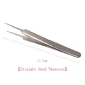 Silver stainless steel straight tweezers for eyelash application 11.7cm tool - Stainless Steel Straight Head Tweezers