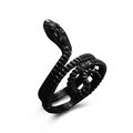 Vintage matte black snake ring with realistic scale texture and wrap-around design - Black (S95)