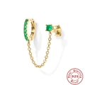 925 silver gold-plated ear cuff earring set with green zircon stones and connecting chain - 925 Silver / Gold-Green Zirconia