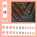 Short oval french press-on nails with butterfly wings art in nude pink and white - Butterfly Wings (W1070)