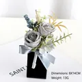 Dusty blue silk rose boutonniere with berries and silver satin ribbon, 8x14cm size - Corsage / Smoke