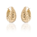 Textured gold semi-circle earrings with an irregular molten metal finish and mirror reflection - Gold XLEH013 (Hammered Hoop)