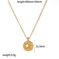 Detail of 18K gold plated star necklace with 12.3mm pendant size and weight specs - Eight-pointed Star Round Tag (TN3639)