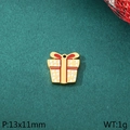 Colgante regalo de Navidad en esmalte rojo y dorado para creación de joyas DIY - Estilo de Caja de Regalo con Lazo (KLJ10390-ZLA)