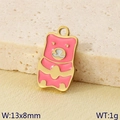 Golden bear charm with pink and white enamel, stainless steel pendant 13x8mm - Pink and White Enamel Bear Style (KLJ9631-ZLA)