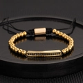 Men's vintage hip-hop beaded bracelet in gold plating with black zirconia bar detail - Gold Bar Bracelet