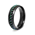 6mm black stainless steel spinner ring with rotating rainbow chain for anxiety relief - Size 6 / Black Plated Rainbow Chain