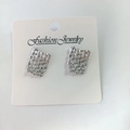 Vintage irregular rectangular stud earrings in silver with a unique woven mesh texture - Hollow Mesh / Steel