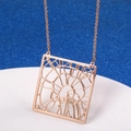 Rose gold square hollow necklace with a minimalist city map geometric pendant design - Moscow Russia / Rose Gold