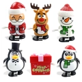 6-piece Christmas clockwork toy set including Santa, reindeer, and penguin figurines - Christmas Wind Up 6pcs Set C