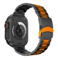 Titanium alloy link strap for iWatch Ultra in black and orange finish with folding clasp - Black Orange