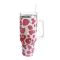 40oz stainless steel tumbler with red cow print rhinestones, handle and straw - 1200ml (40oz) / Red Cow Print