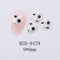 Detailed macro view of 9x9mm Y2K black and white checkerboard heart nail charms - Black White Checkerboard Silver Edge Rhinestone (9479)