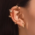 Gothic rose gold devil claw ear cuff with chain dangling earring for non-pierced ears - Earring Post Combo Set / Right Ear Gold Set (M-790)