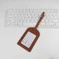 Brown PU leather luggage tag with adjustable strap and information insert card - Stitched Frame No-Flip Style / Brown