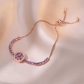 Bracciale regolabile in oro rosa con fiore in zircone viola rotante e catena veneziana - Fiore Rotante Viola (TS0018) / Oro rosa