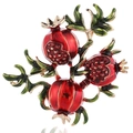 Creative gold-plated pomegranate fruit brooch with red enamel and green leaves - Guava B07913