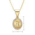 Religious saint pendant necklace in gold plated copper with white zircon inlay framing - Gold Small Round Virgin Mary (c013)