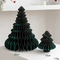 Dark green honeycomb paper Christmas tree set with gold trim in two sizes 32cm and 15cm - Green Set (32cm+15cm)