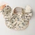 Waterproof baby bib with gray pineapple pattern and decorative ruffled wing sleeves - Wings - Rice Pineapple / One Size