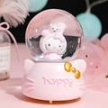 Pink Hello Kitty snow globe music box with golden butterfly and happy engraving base - Pink Cartoon Cat