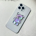 3D holographic bear phone socket grip made of transparent acrylic on a smartphone - Light Blue