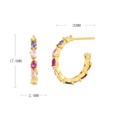 Detailed view of gold C-shaped earrings with colorful zircon and size 17.6x20mm - 925 Silver / Gold