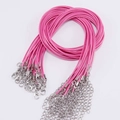 Collar de cordón de cera trenzada rosa de 45 cm con cierre de langosta plateado - Longitud 50cm-1.5mm / Rosa rojo