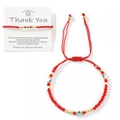 Bracelet œil maléfique en perles rouges sur carte de remerciement blanche pour cadeau - Style rouge et or + Carte Thank You