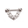 Silver stainless steel nipple shield piercing with filigree design and three clear gems - Steel - Filigree Triple Zircon