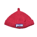 Detalle del gorro de punto grueso rosa para bebé con logo PLIG y diseño puntiagudo - Rojo