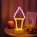 Pink and yellow LED neon ice cream lamp with white base for festive home decor - Ice Cream-2 (Dual-color) With Base