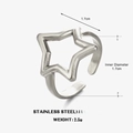 Bague étoile évidée en acier inoxydable argenté avec diamètre intérieur de 1,7 cm - Argenté