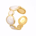 Minimalist geometric liquid open ring with golden finish and white pearlescent enamel - Oval Enamel Style (DZ-622)