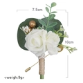 Weiße Rosen Ansteckblume mit Eukalyptus und Hanfseil für Hochzeitsanzüge - Weiße PE Rose Ansteckblume / 7.5x10cm