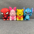 Close-up of slow-rebound squishy toys featuring Spiderman, Winnie, Piglet and Stitch - Red Hero Style 8cm