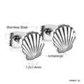 Macro shot of seashell-shaped stainless steel earrings with 7.2x7.4mm dimensions - Large Shell (EA139401S)
