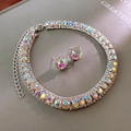 Elegant silver jewelry set with bow pearls and shimmering AB rhinestones for women - 19# Necklace - Silver - AB Colorful (2-Piece Set)