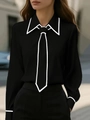 Détail de chemise de bureau noire à manches longues avec passepoil blanc et motif cravate - S / Noir