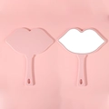 Pair of pink lip-shaped hand mirrors with smooth plastic frames and back view - 18*21.5 Large Pink