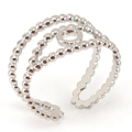 Silver 18K stainless steel adjustable ring with triple-layer beads and hollow circle - One Size / Three-Layer Beads with Ring Style (ZS034) / Silver