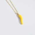 Minimalist yellow chili pepper pendant necklace with a delicate golden cross chain - Yellow Chili